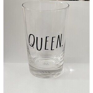 Rae Dunn QUEEN. 16oz Clear Pint Glass Beer Water 5.5 in  Tall 3.25 in Diameter